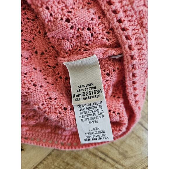 L.L Bean Linen Blend Basketweave Cardigan Sweater Women's Size L Coral - Picture 9 of 10